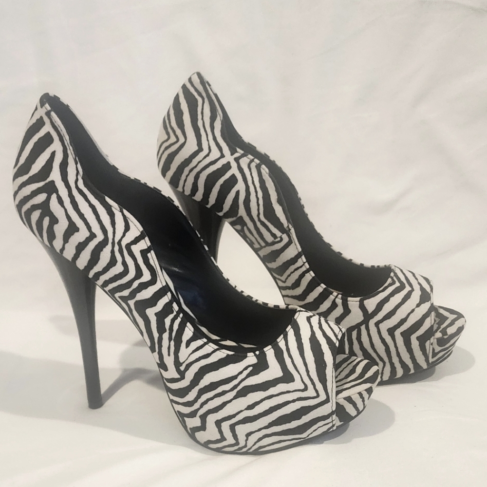 Black/White/Zebra Heel open toe shoes